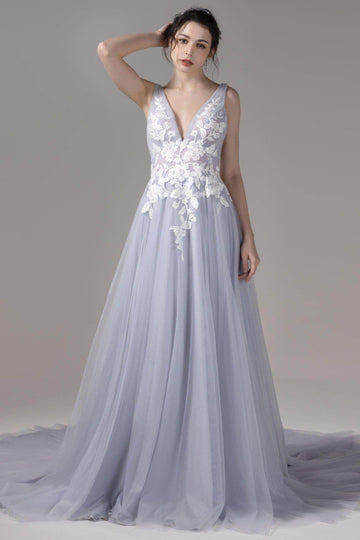 A-Line Court Train Lace Tulle Wedding Dress CW2813