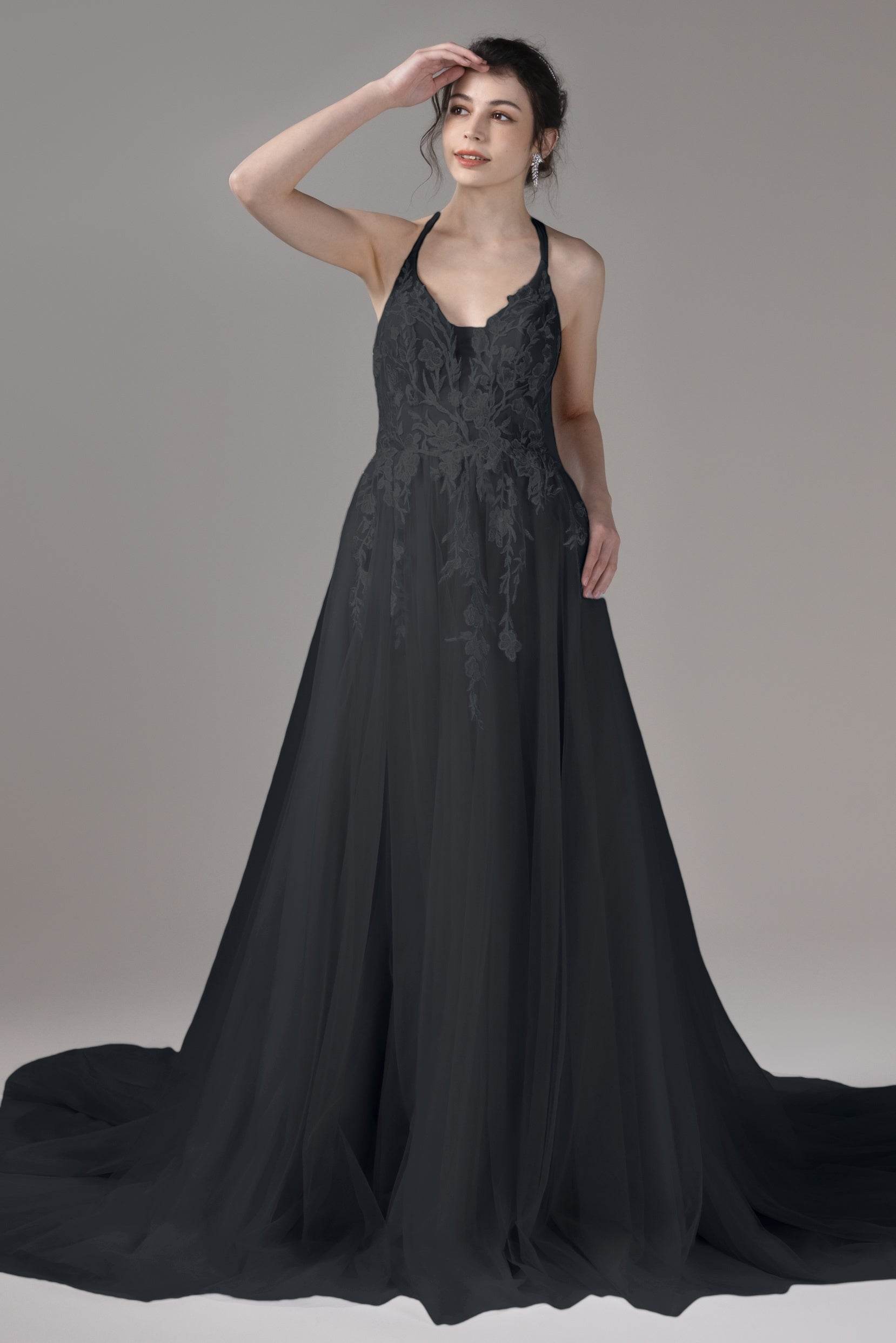 A-Line Court Train Lace Tulle Wedding Dress CW2814
