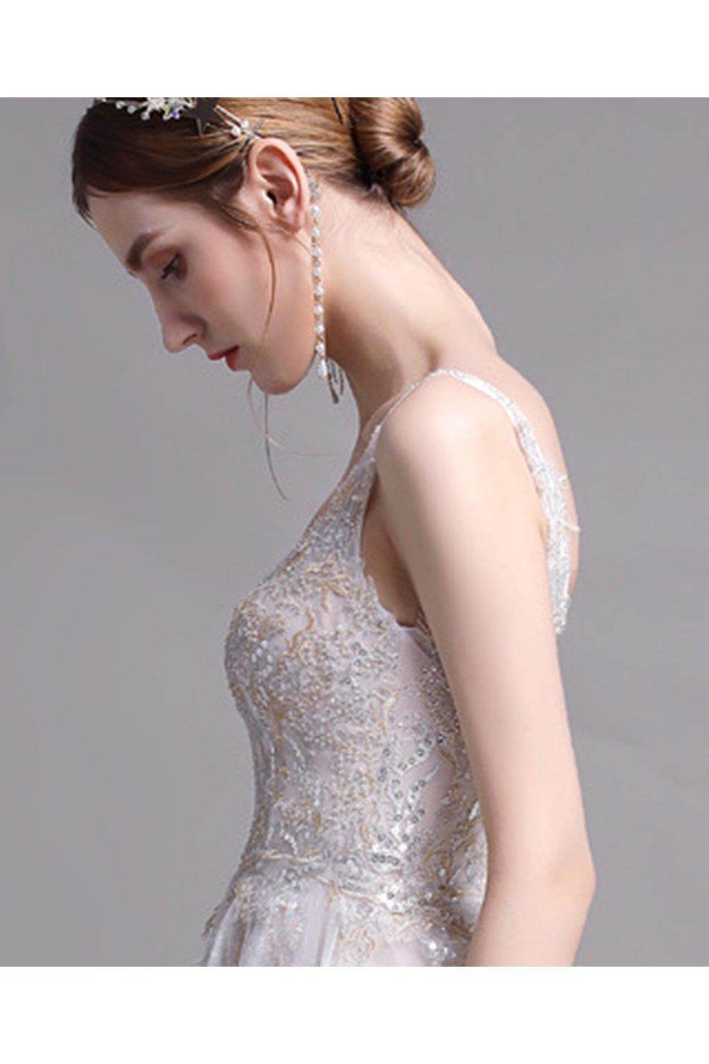 A-Line Sweep-Brush Train Lace Wedding Dress CW2957
