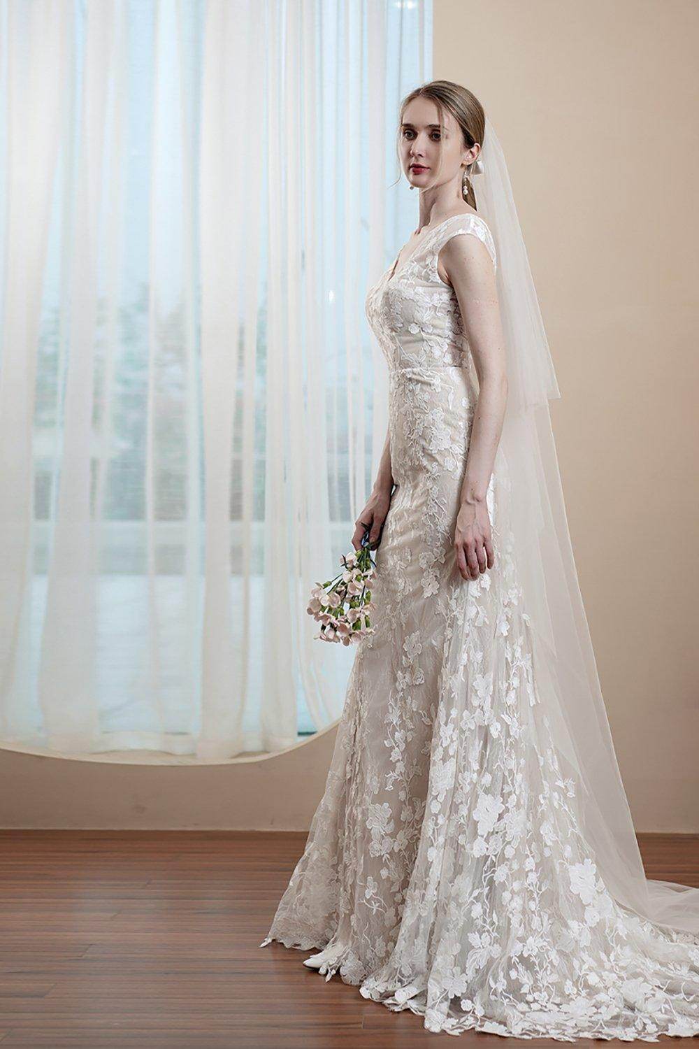 Trumpet-Mermaid Sweep-Brush Train Lace Wedding Dress CW2971