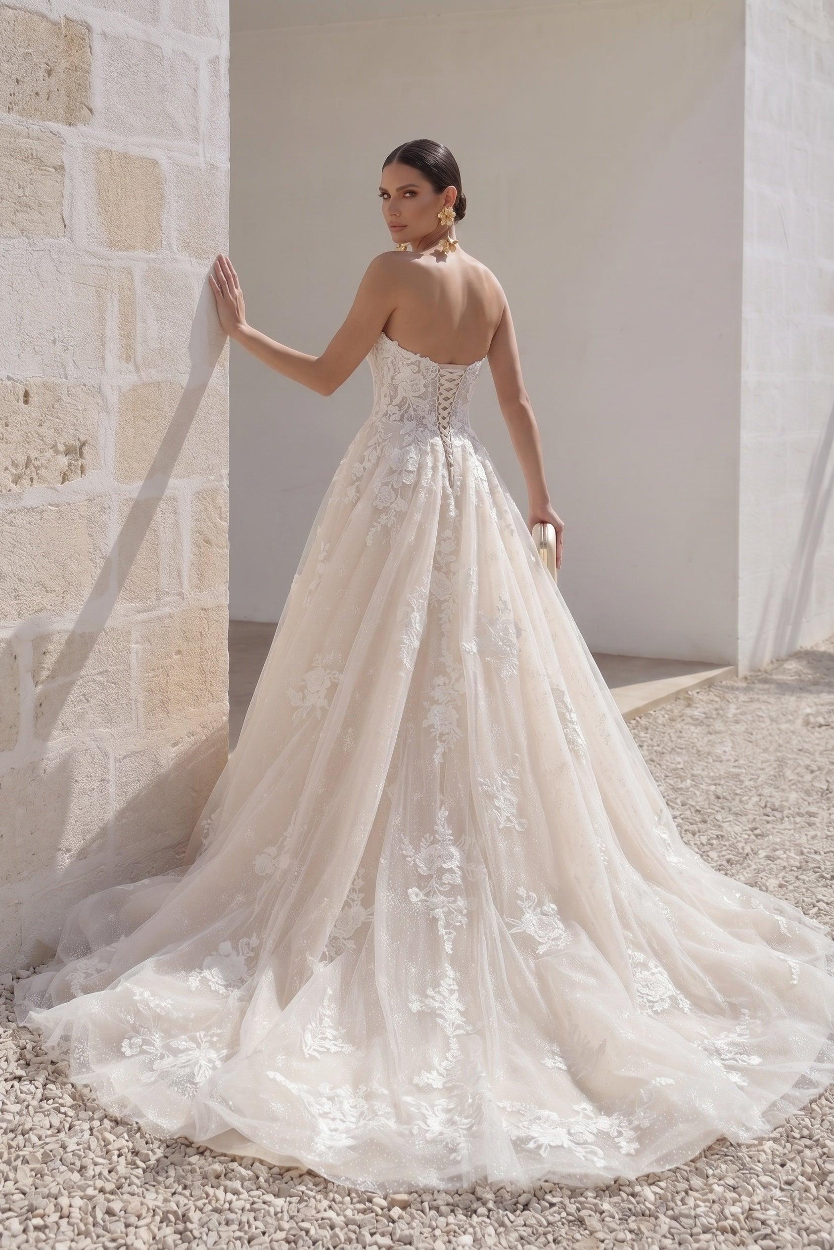 A-Line Chapel Train Sparkle Tulle Wedding Dress CW3004