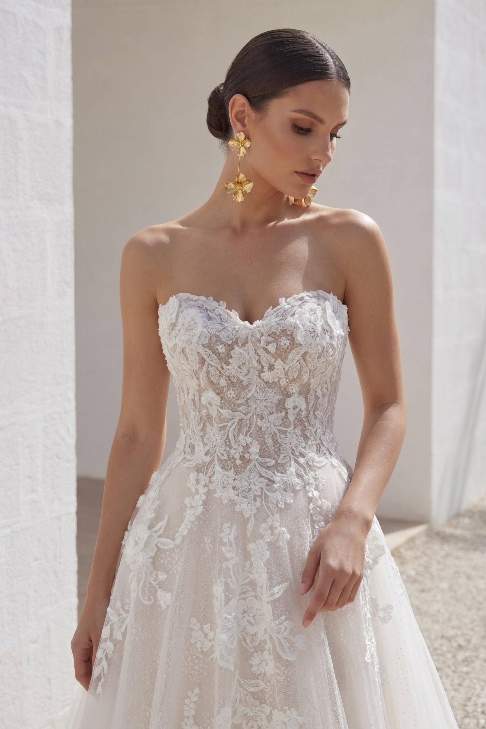A-Line Chapel Train Sparkle Tulle Wedding Dress CW3004