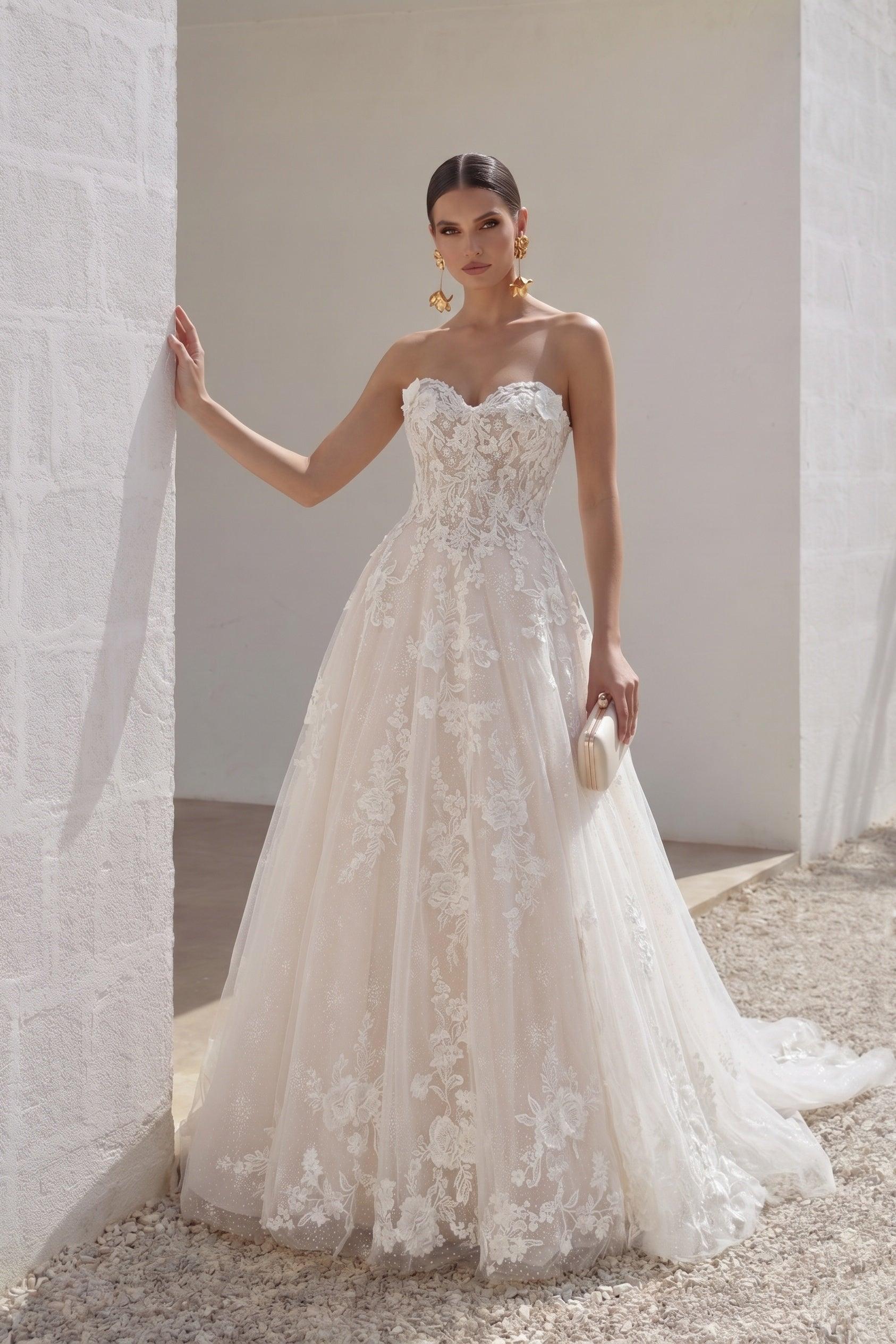 A-Line Chapel Train Sparkle Tulle Wedding Dress CW3004