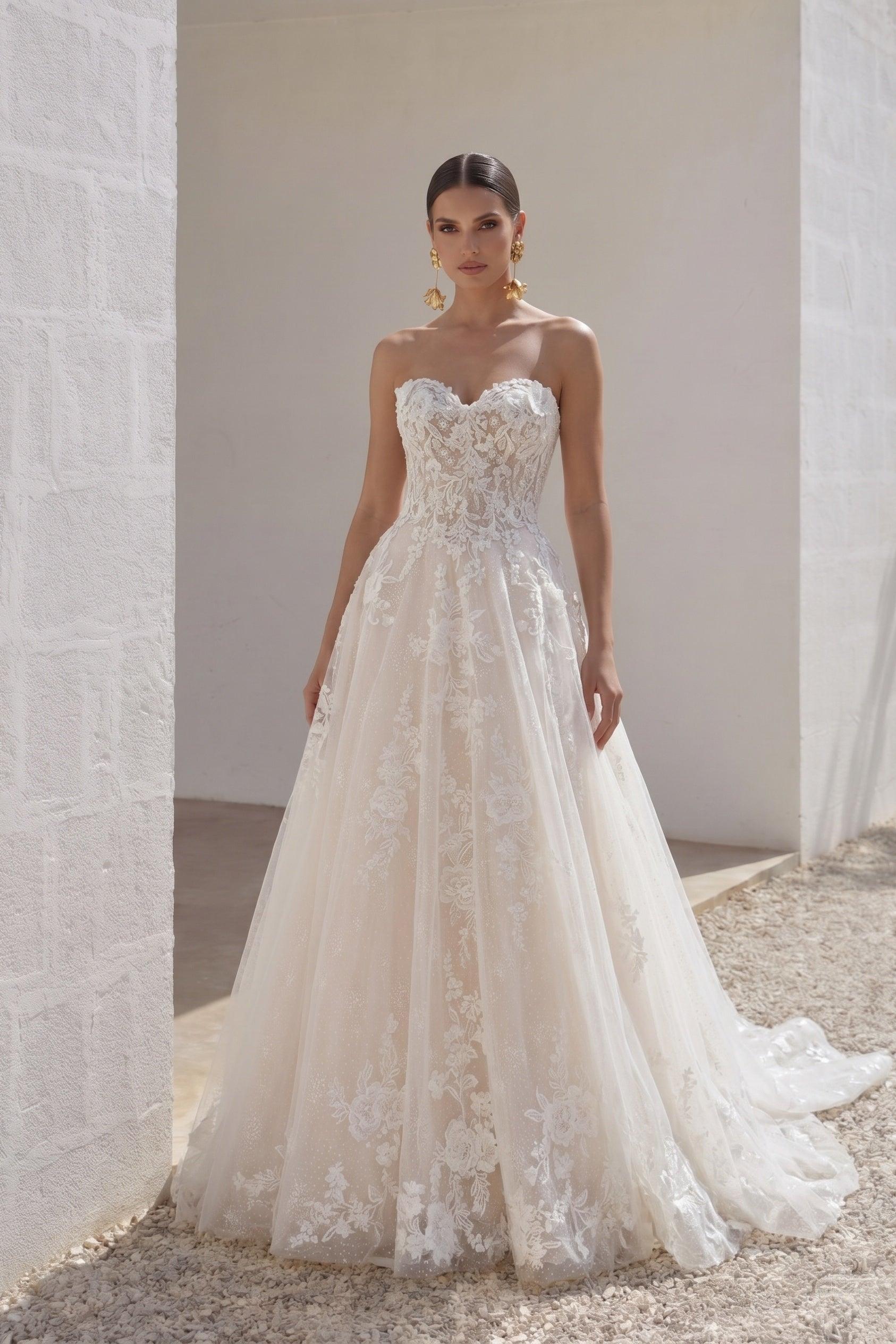 A-Line Chapel Train Sparkle Tulle Wedding Dress CW3004
