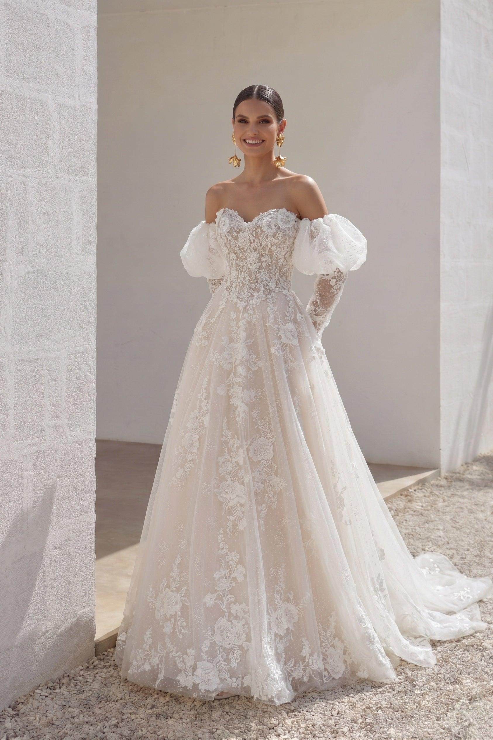 A-Line Chapel Train Sparkle Tulle Wedding Dress CW3004