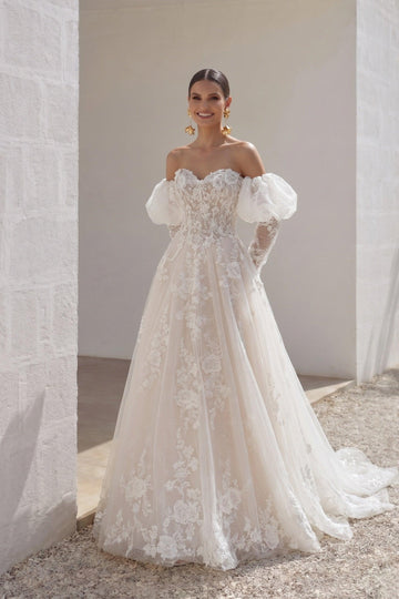 A-Line Chapel Train Sparkle Tulle Wedding Dress CW3004