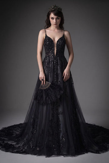 A-Line Cathedral Train Lace Tulle Wedding Dress CW3006