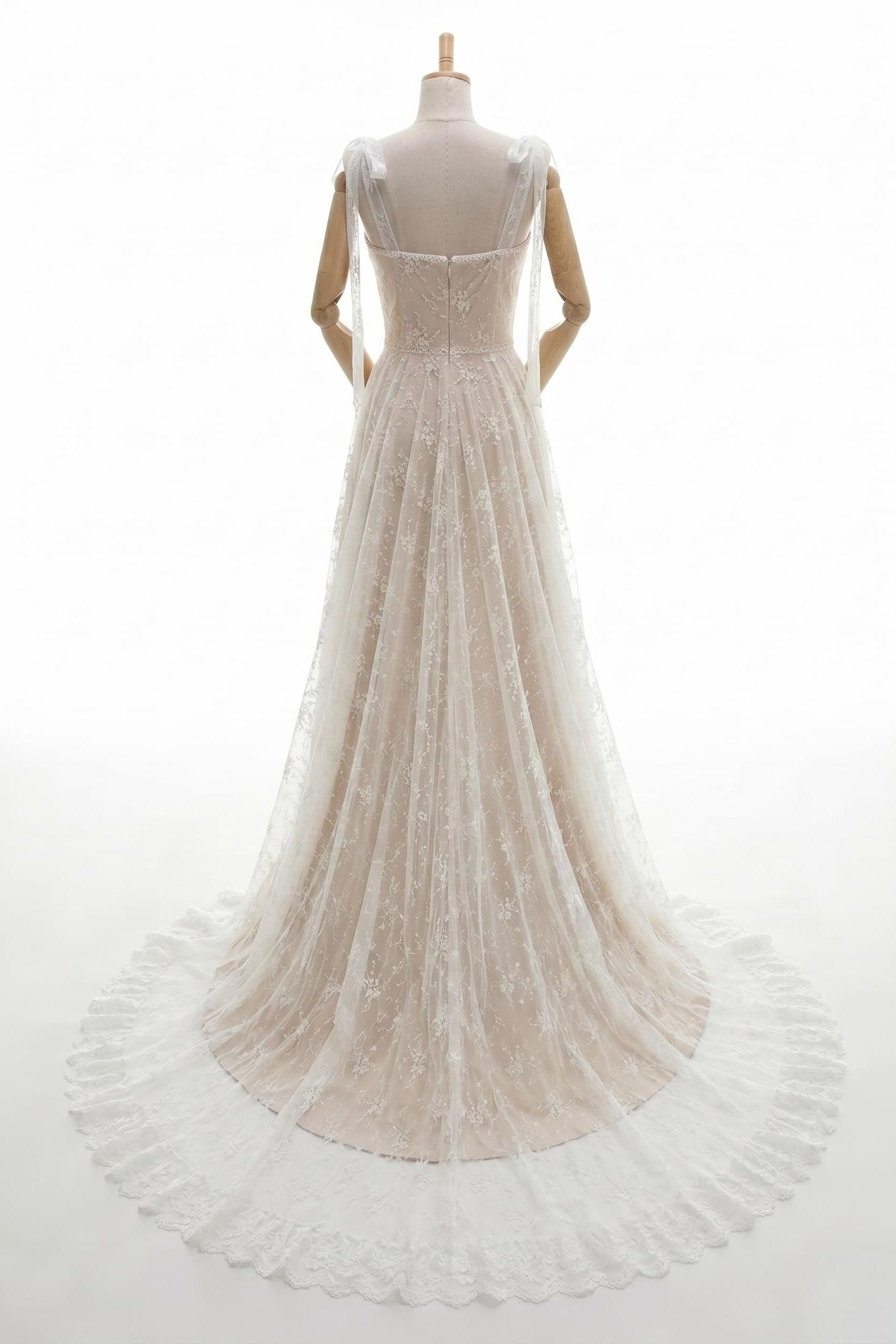 A-Line Sweep-Brush Train Lace Wedding Dress CW3023