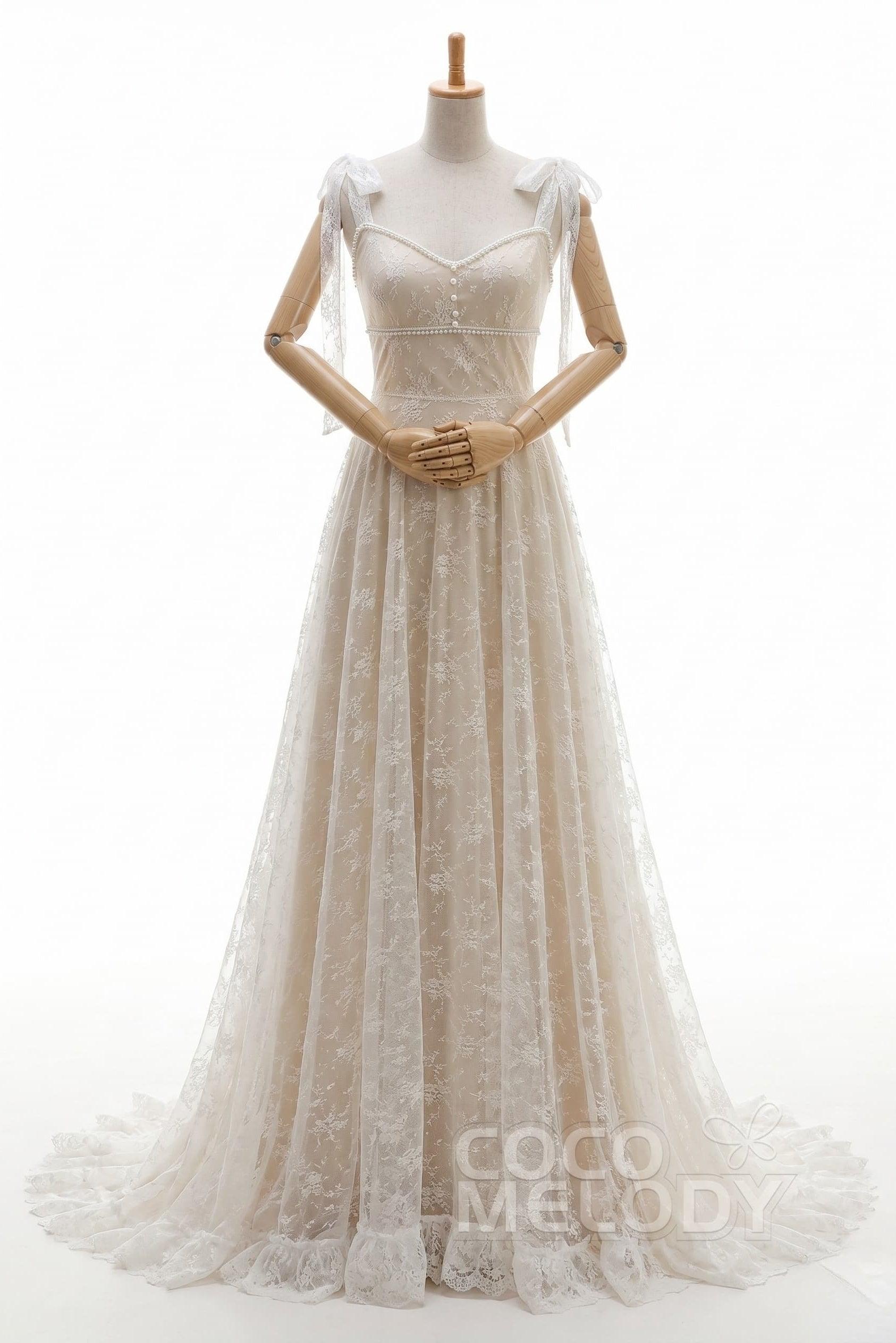 A-Line Sweep-Brush Train Lace Wedding Dress CW3023
