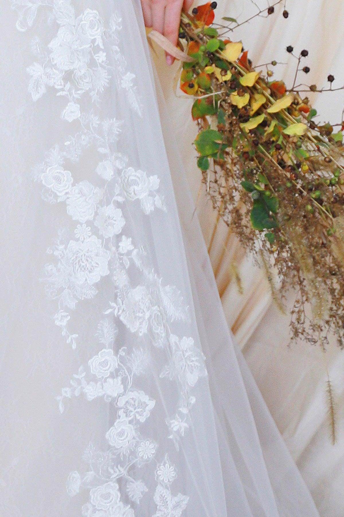 A-Line Sweep-Brush Train Lace Wedding Dress CW3031