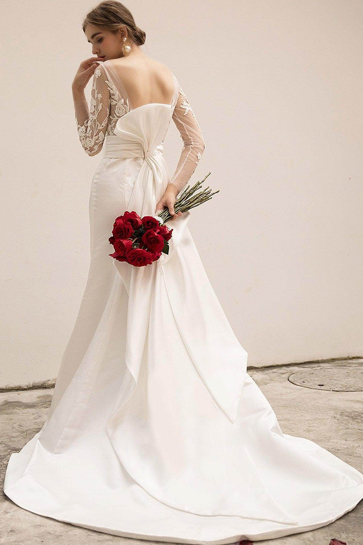Trumpet-Mermaid Sweep-Brush Train Satin Wedding Dress CW3037