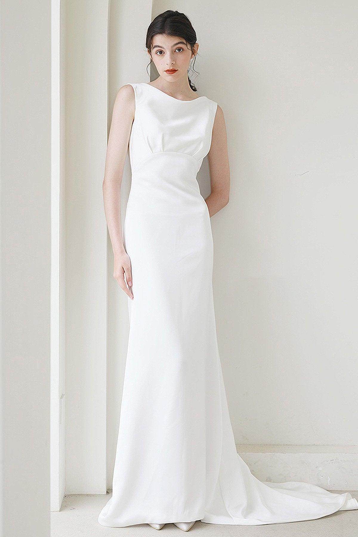 Trumpet-Mermaid Sweep-Brush Train Satin Wedding Dress CW3052
