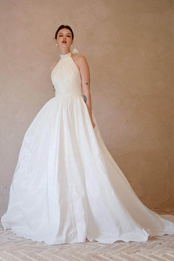 A-Line Sweep-Brush Train Taffeta Wedding Dress CW3064