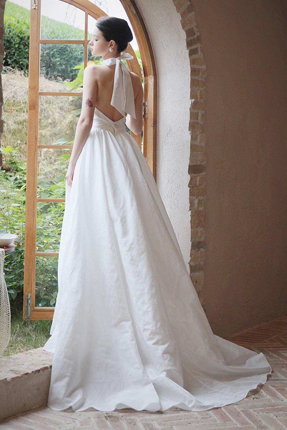 A-Line Sweep-Brush Train Taffeta Wedding Dress CW3064