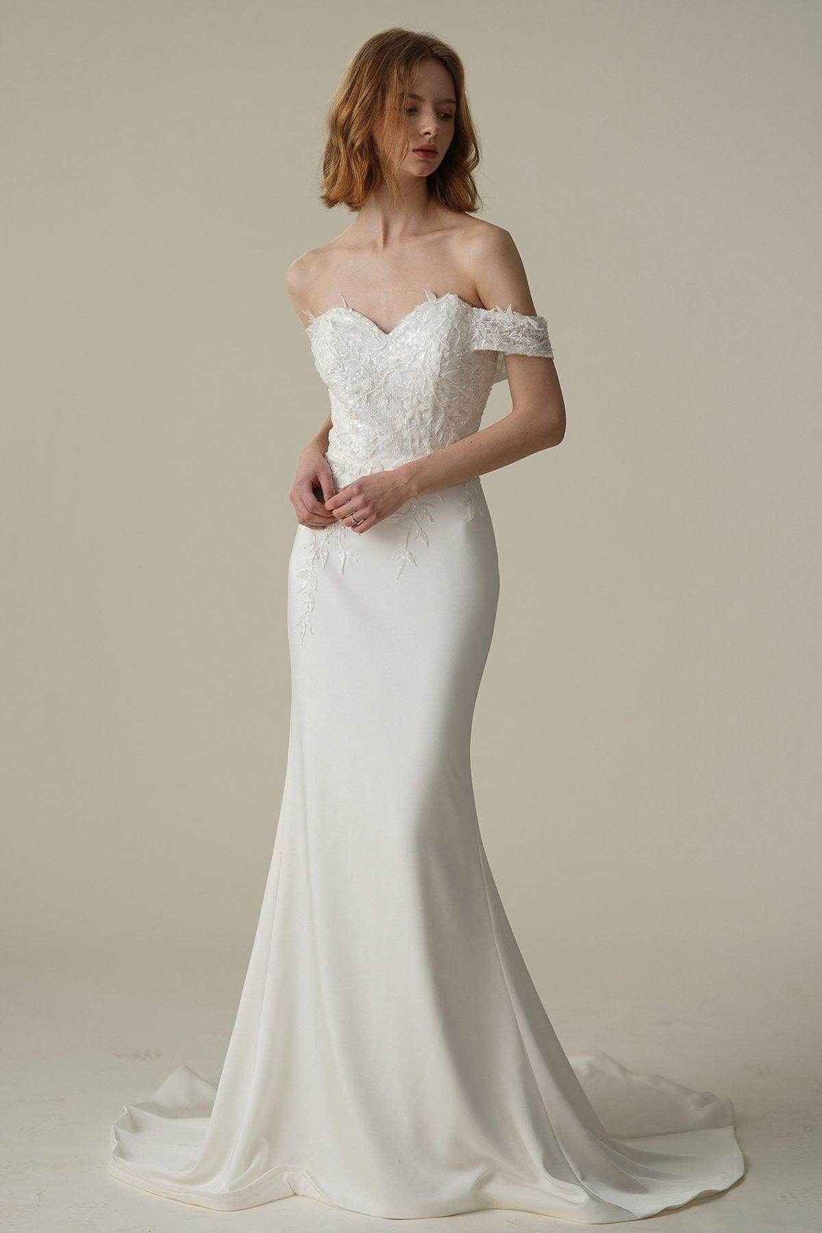 Mermaid Sweep-Brush Train Satin Lace Wedding Dress CW3087