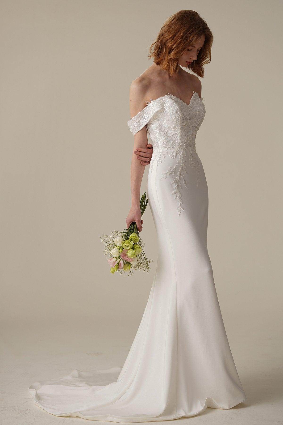 Mermaid Sweep-Brush Train Satin Lace Wedding Dress CW3087