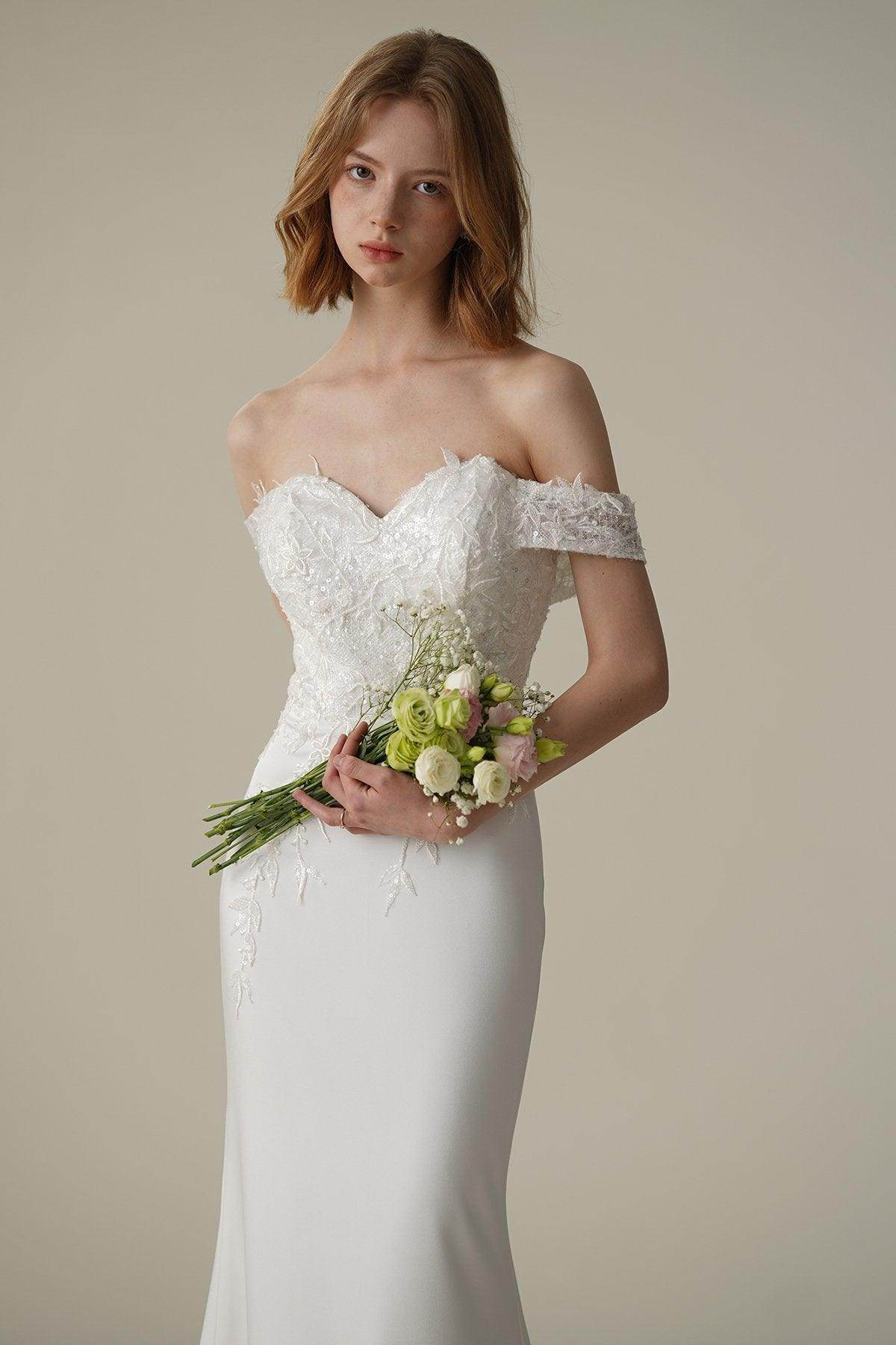 Mermaid Sweep-Brush Train Satin Lace Wedding Dress CW3087