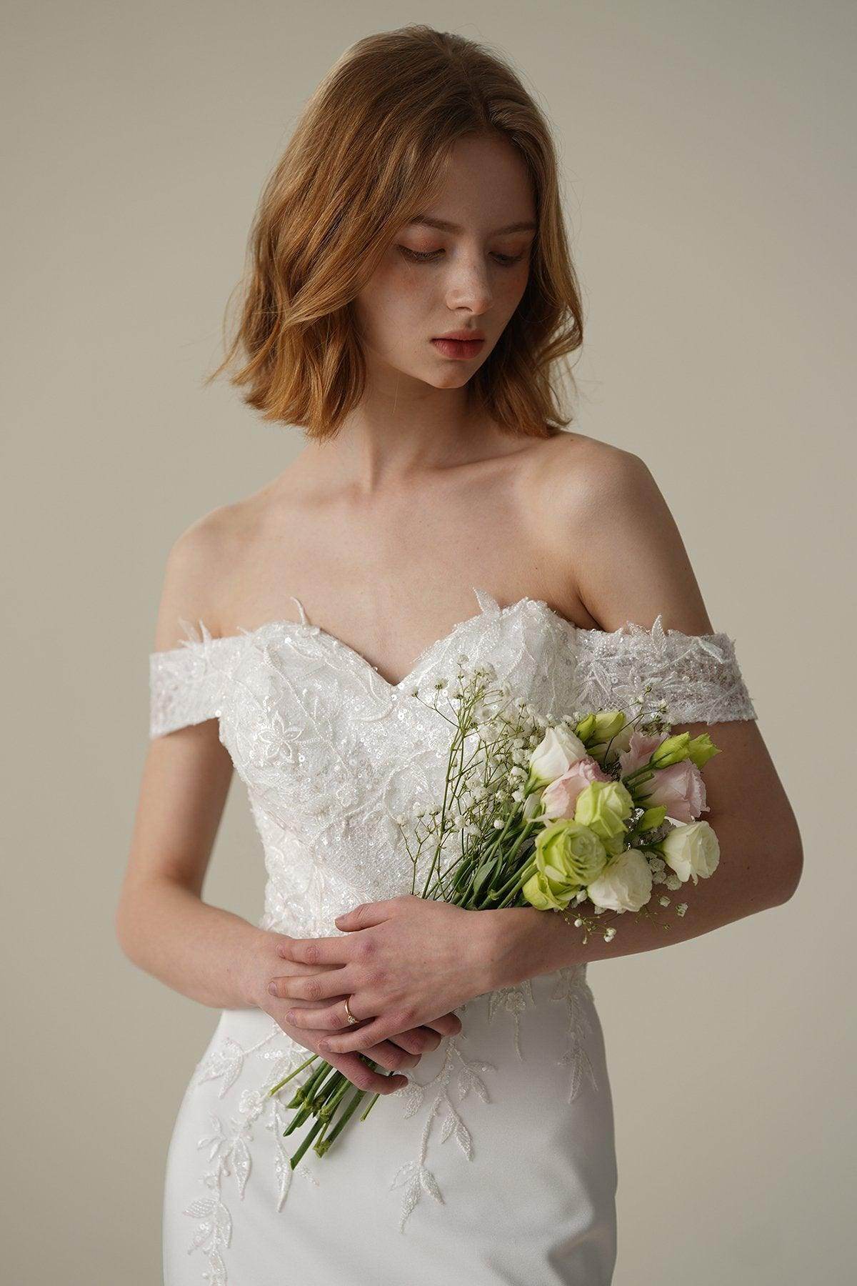 Mermaid Sweep-Brush Train Satin Lace Wedding Dress CW3087