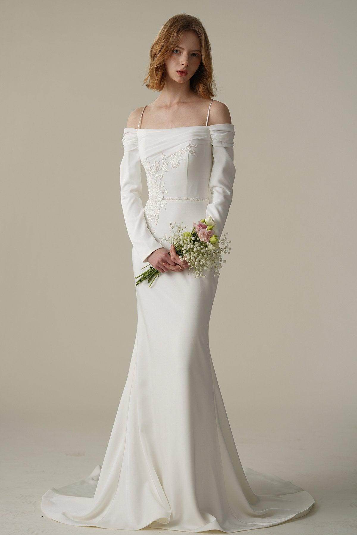Trumpet-Mermaid Court Train Satin Wedding Dress CW3088