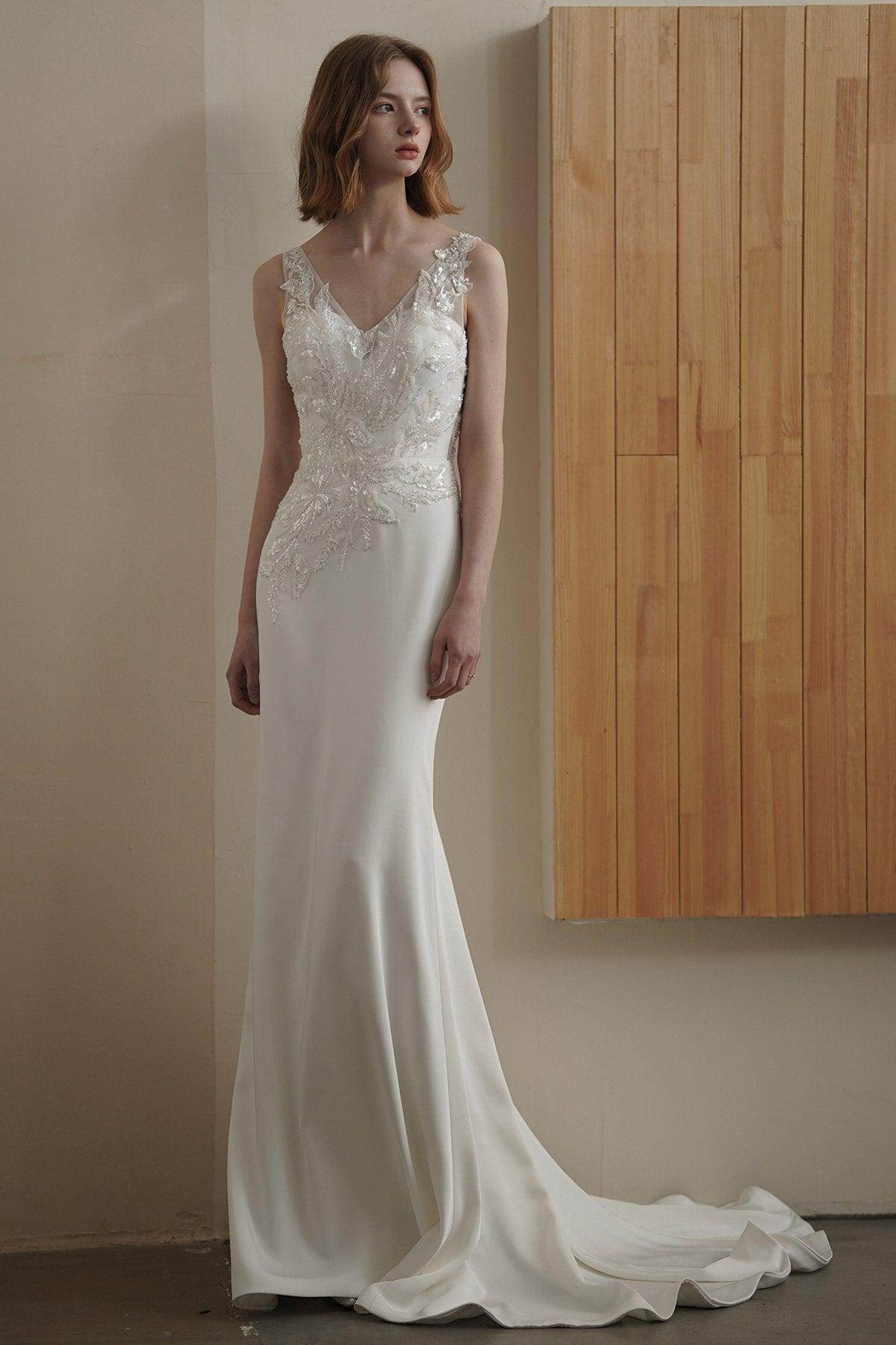 Trumpet-Mermaid Court Train Lace Satin Wedding Dress CW3089