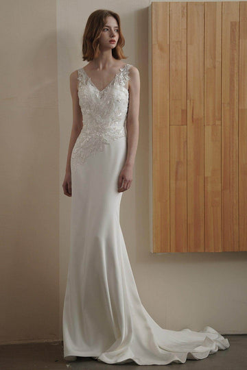 Trumpet-Mermaid Court Train Lace Satin Wedding Dress CW3089