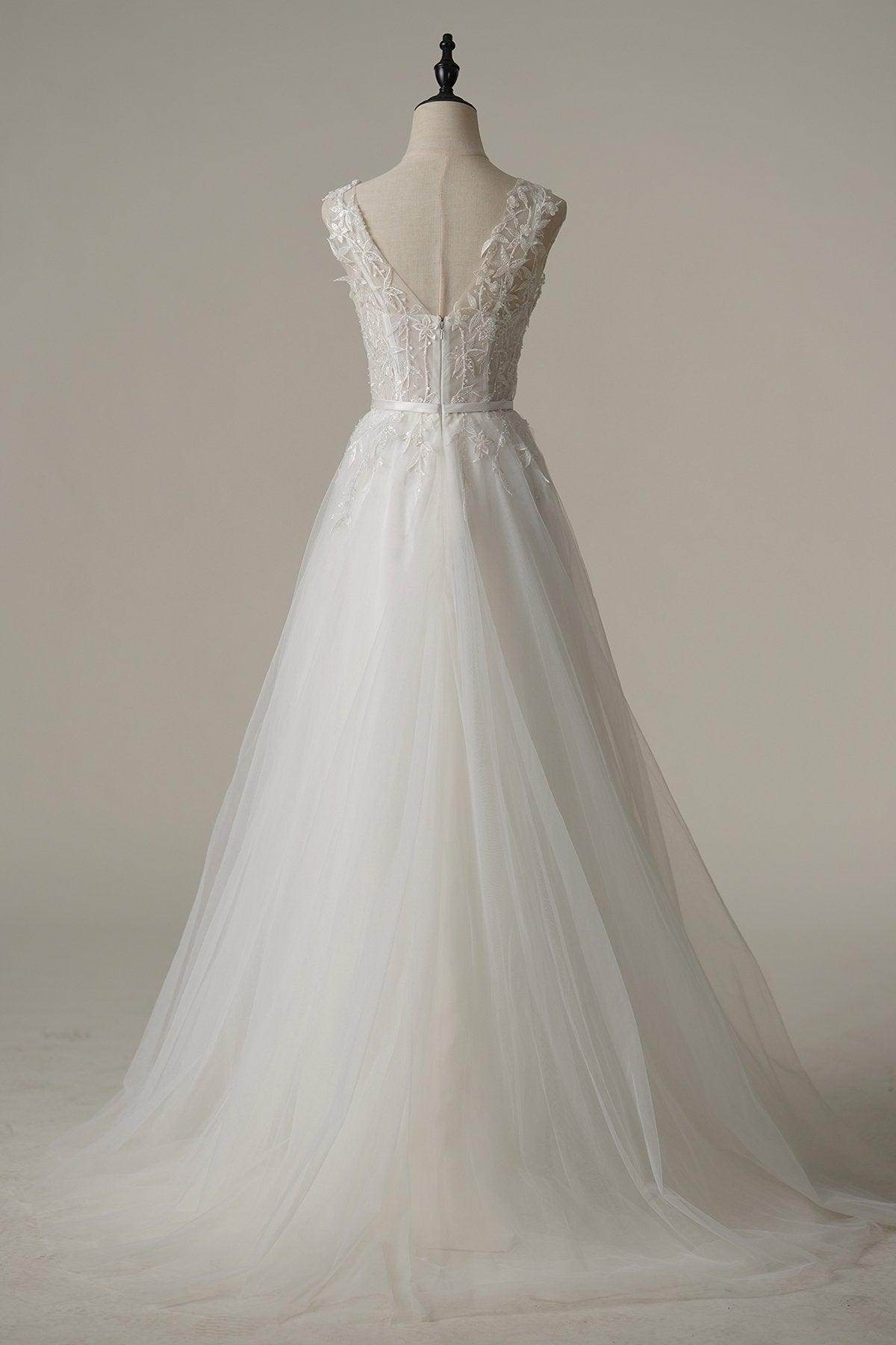 A-Line Sweep-Brush Train Tulle Wedding Dress CW3092