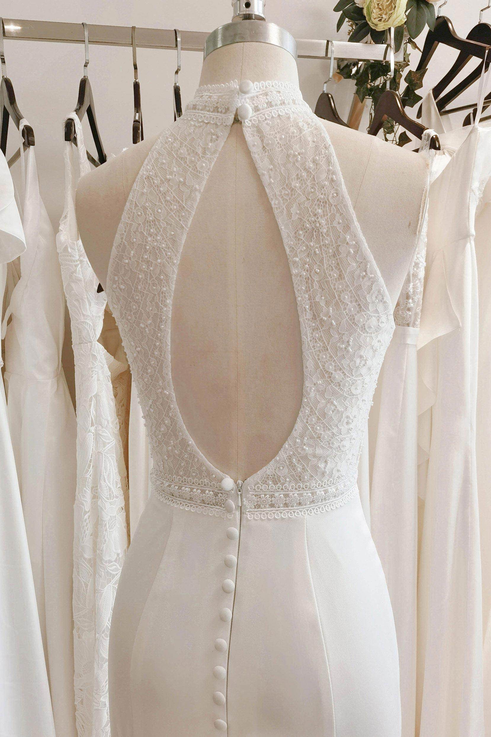 A-Line Sweep-Brush Train Satin Wedding Dress CW3105