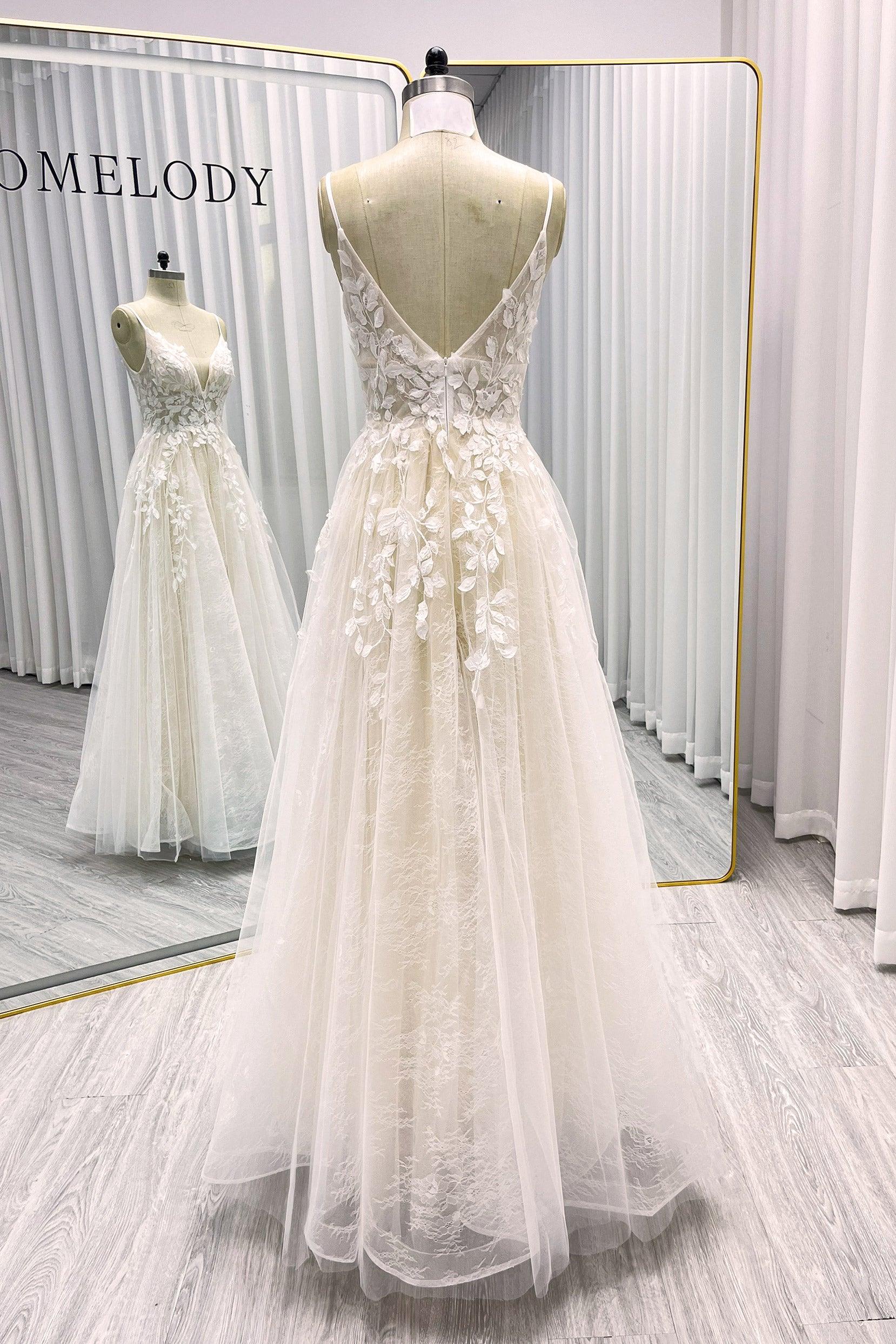 A-Line Floor Length Lace Tulle Wedding Dress CW3119