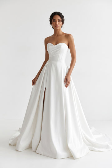 A-Line Court Train Mikado Wedding Dress CW3124
