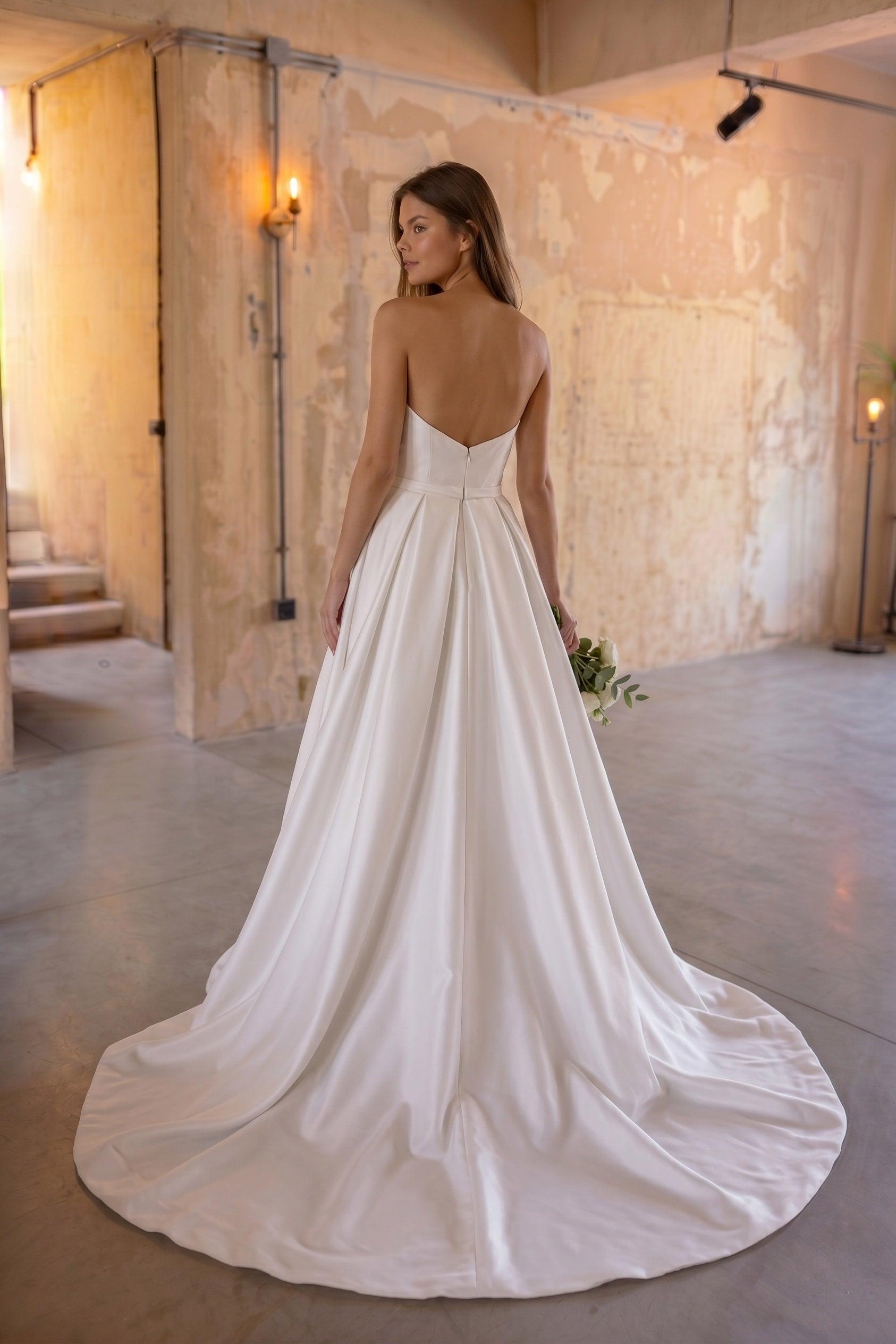 A-Line Court Train Mikado Wedding Dress CW3126