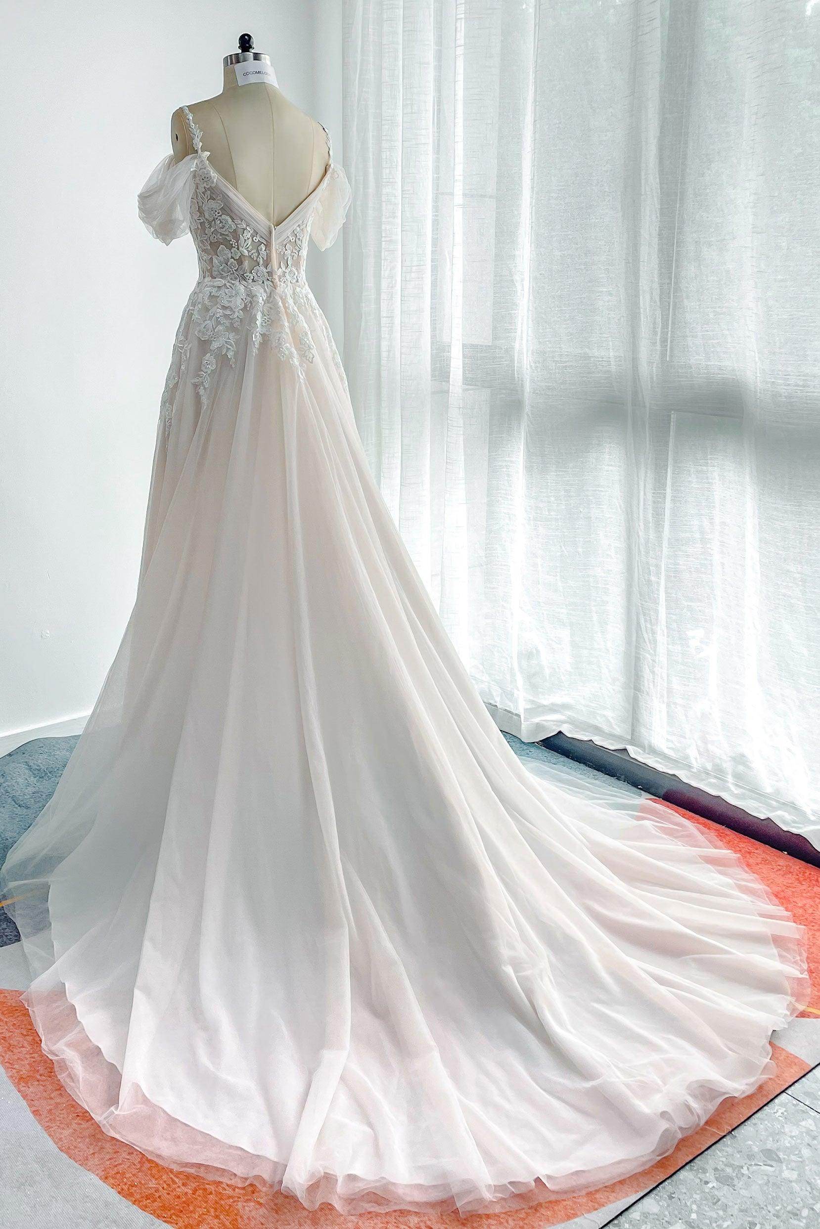 A-Line Chapel Train Lace Tulle Wedding Dress CW3127