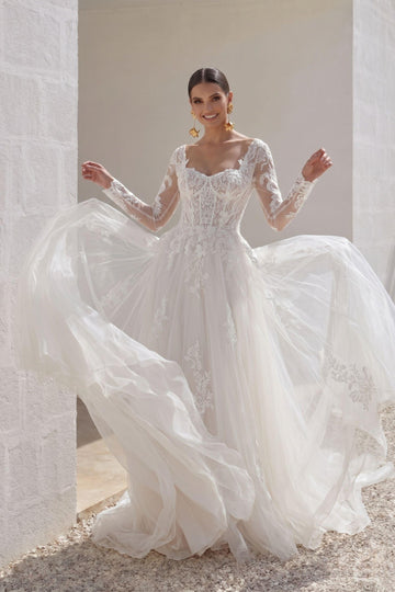 A-Line Court Train Lace Tulle Wedding Dress CW3129