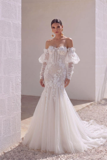 Trumpet-Mermaid Chapel Train Lace Tulle Wedding Dress CW3133