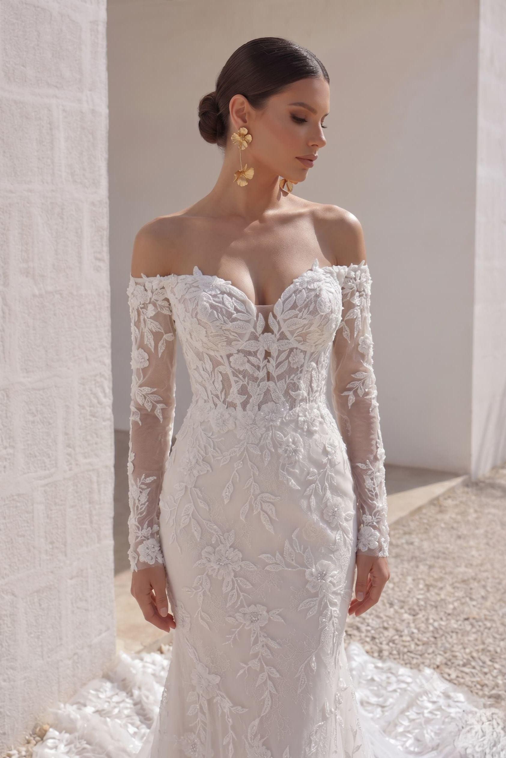 Trumpet-Mermaid Chapel Train Lace Tulle Wedding Dress CW3135