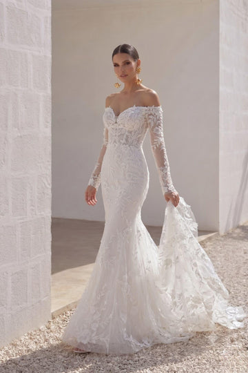 Trumpet-Mermaid Chapel Train Lace Tulle Wedding Dress CW3135