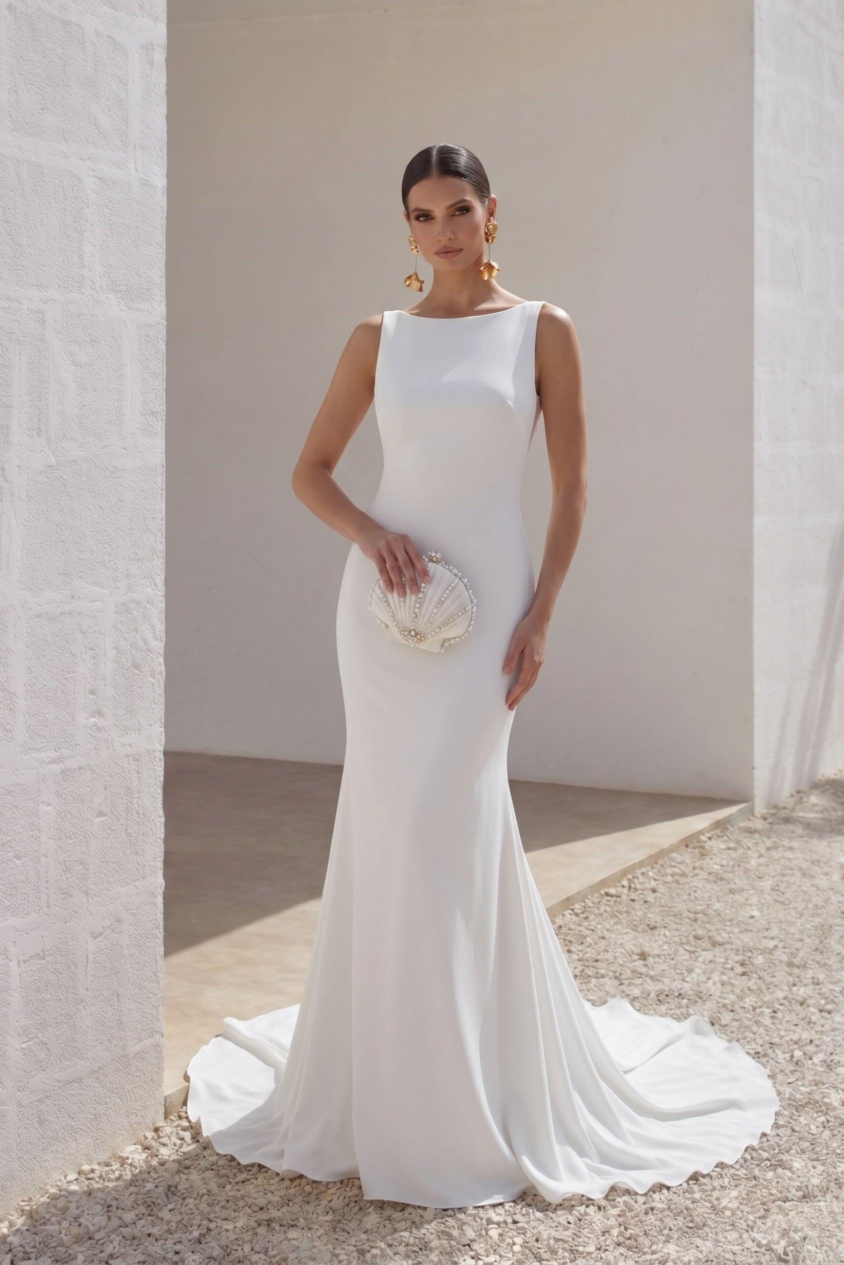 Trumpet-Mermaid Court Train Stretch Satin Wedding Dress CW3136