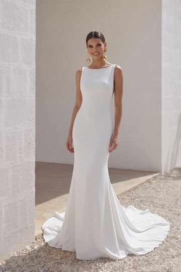Trumpet-Mermaid Court Train Stretch Satin Wedding Dress CW3136