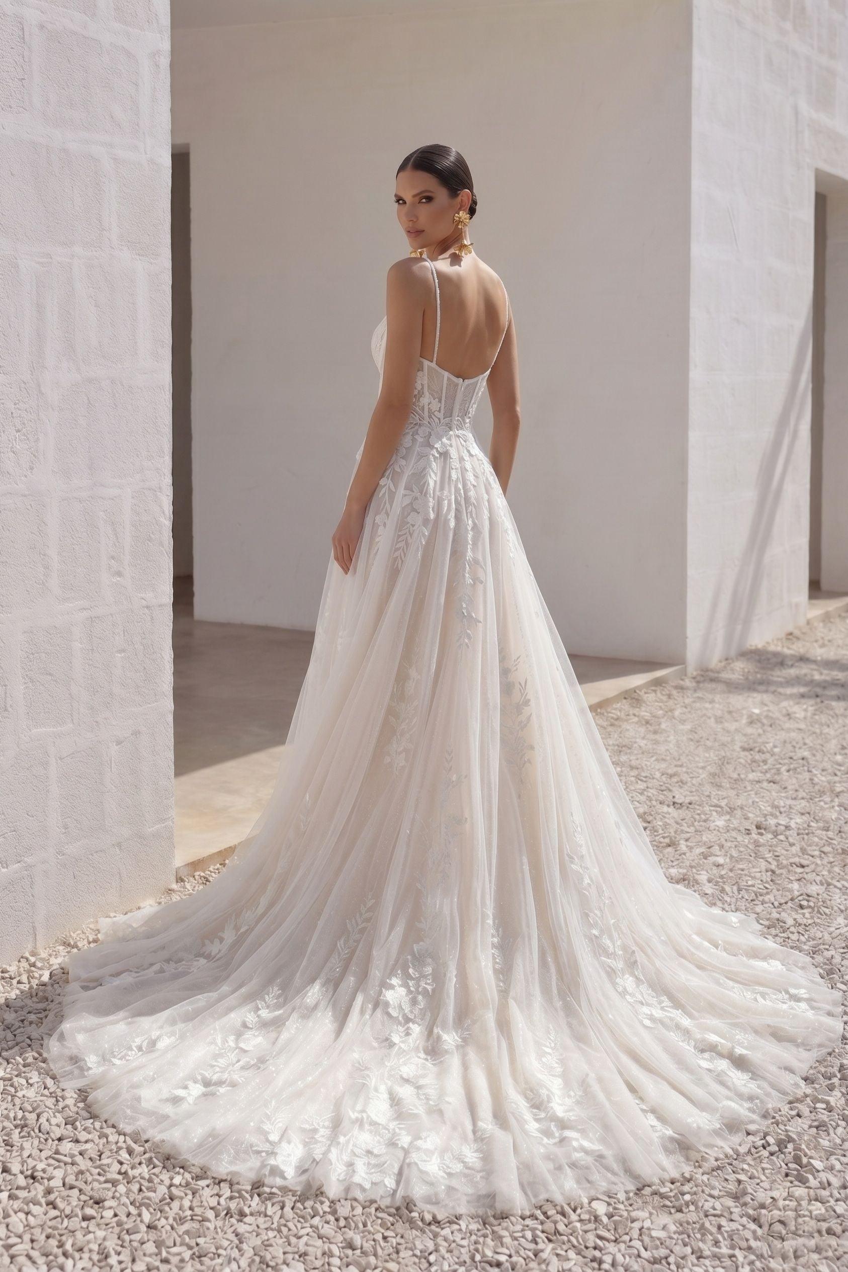 A-Line Court Train Lace Tulle Wedding Dress CW3140