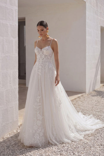A-Line Court Train Lace Tulle Wedding Dress CW3140