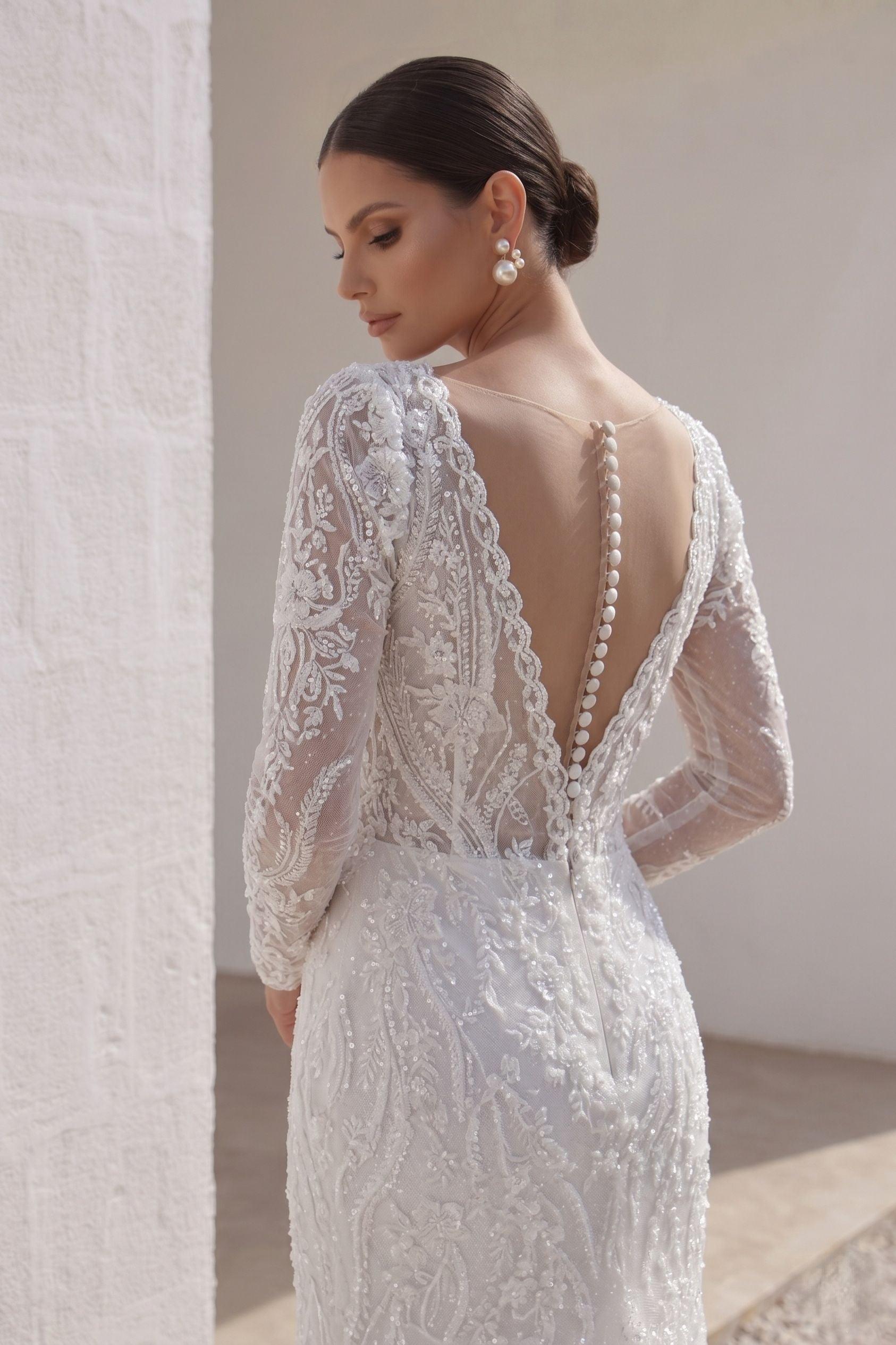 Trumpet-Mermaid Chapel Train Lace Tulle Wedding Dress CW3141