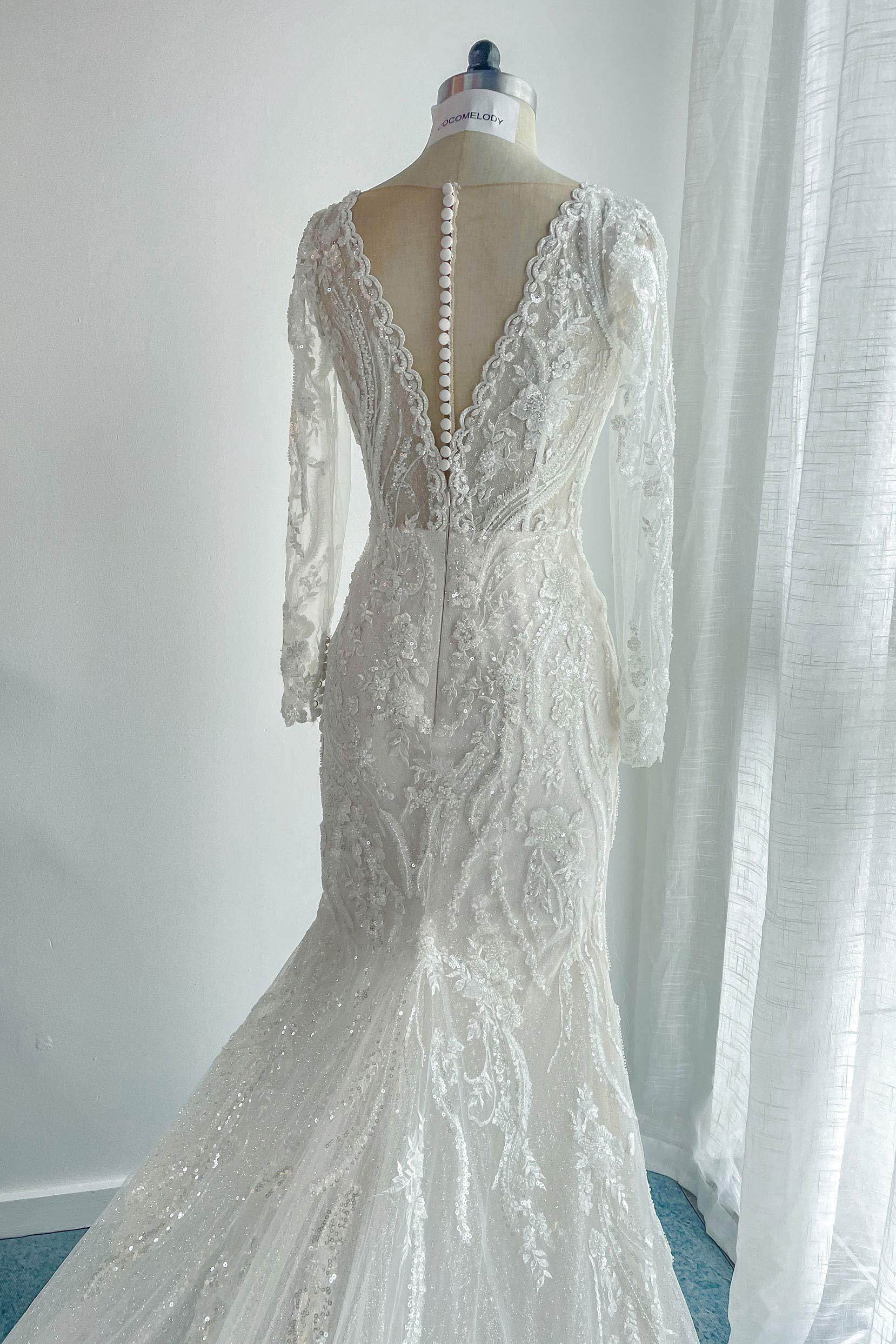 Trumpet-Mermaid Chapel Train Lace Tulle Wedding Dress CW3141