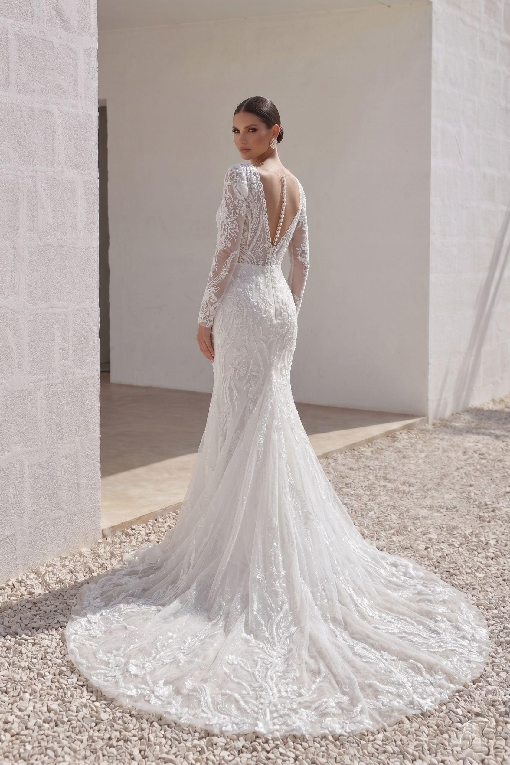 Trumpet-Mermaid Chapel Train Lace Tulle Wedding Dress CW3141