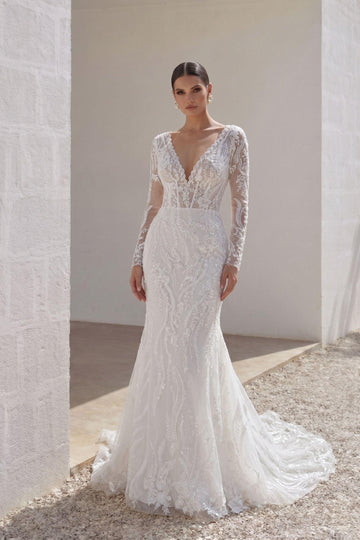 Trumpet-Mermaid Chapel Train Lace Tulle Wedding Dress CW3141
