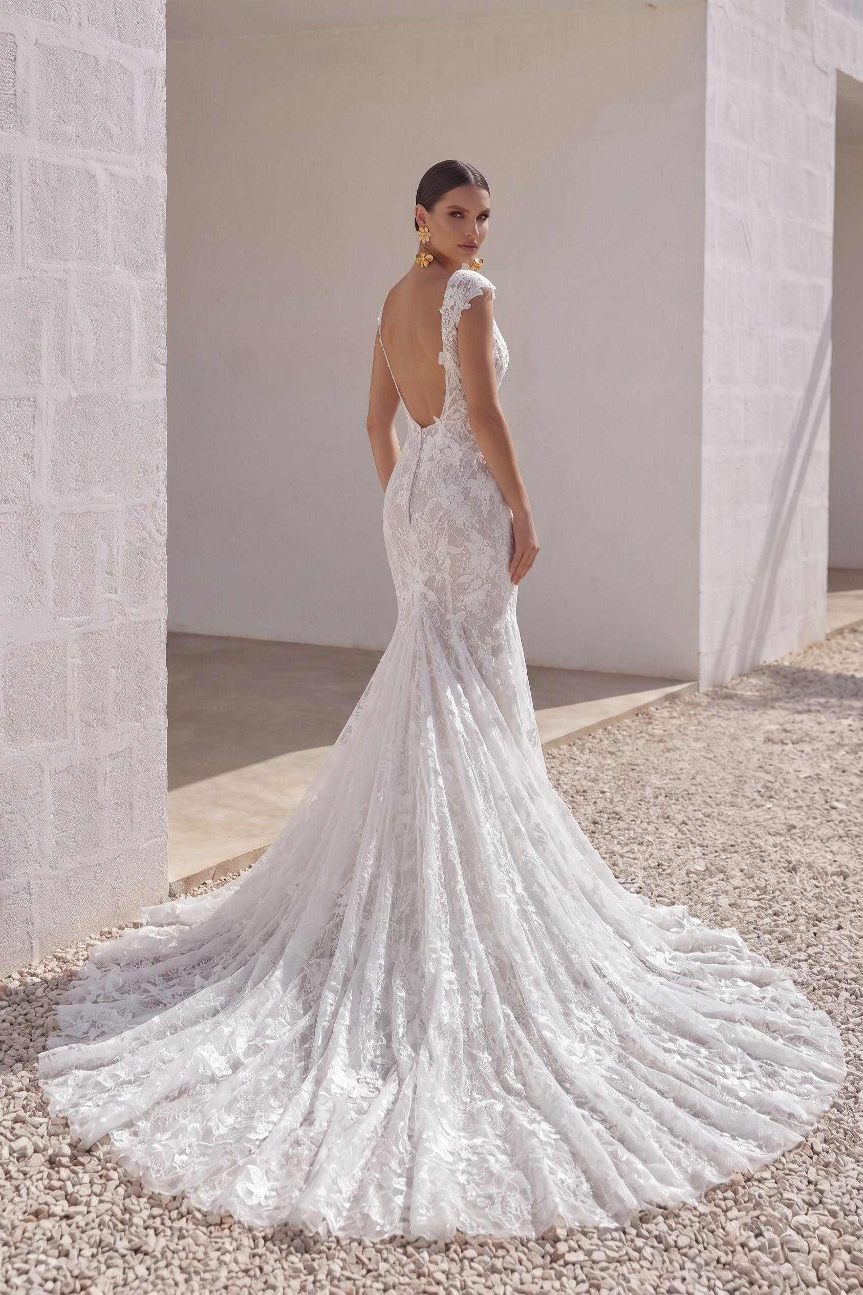 Trumpet-Mermaid Chapel Train Lace Tulle Wedding Dress CW3142