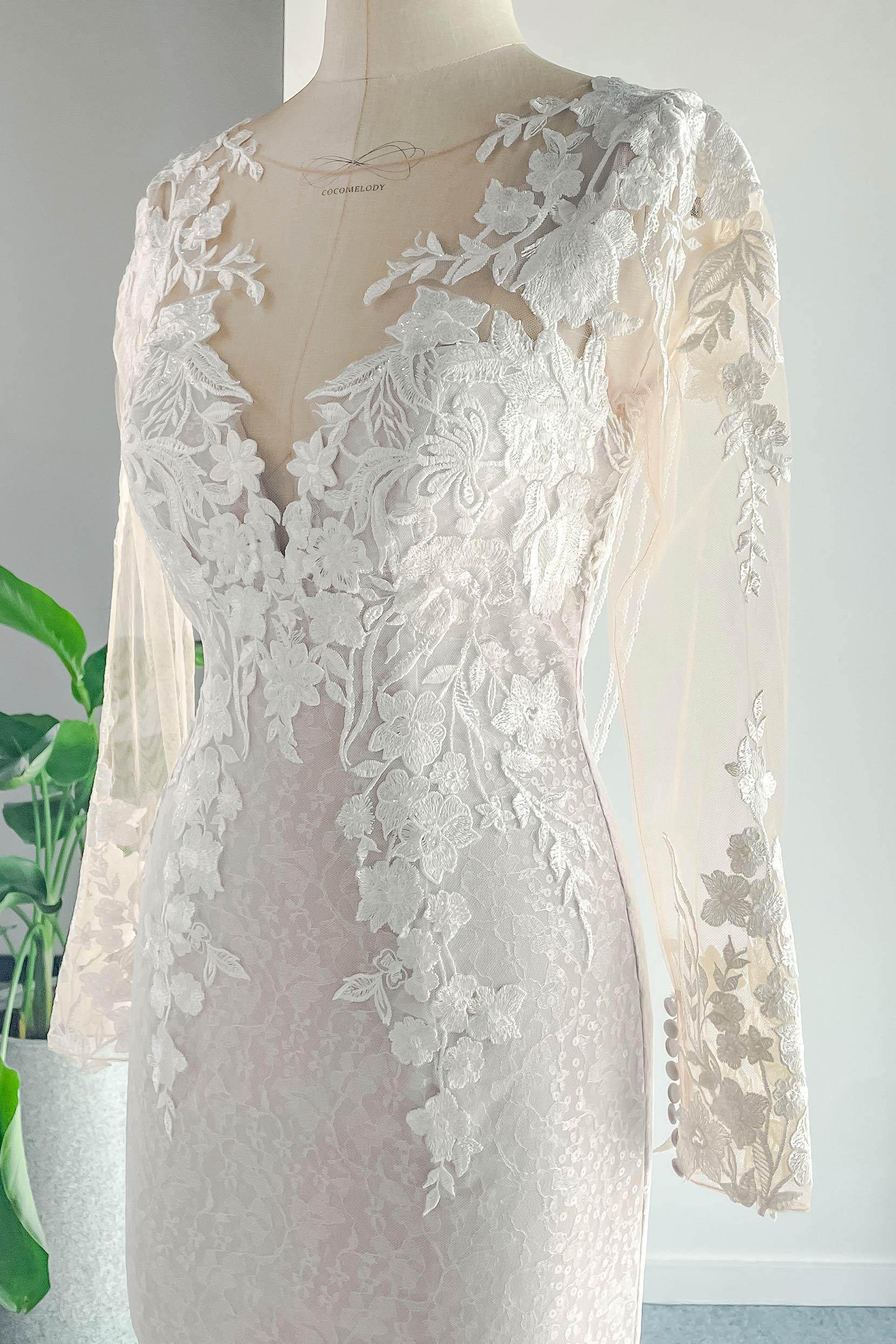 Trumpet-Mermaid Court Train Lace Tulle Wedding Dress CW3143