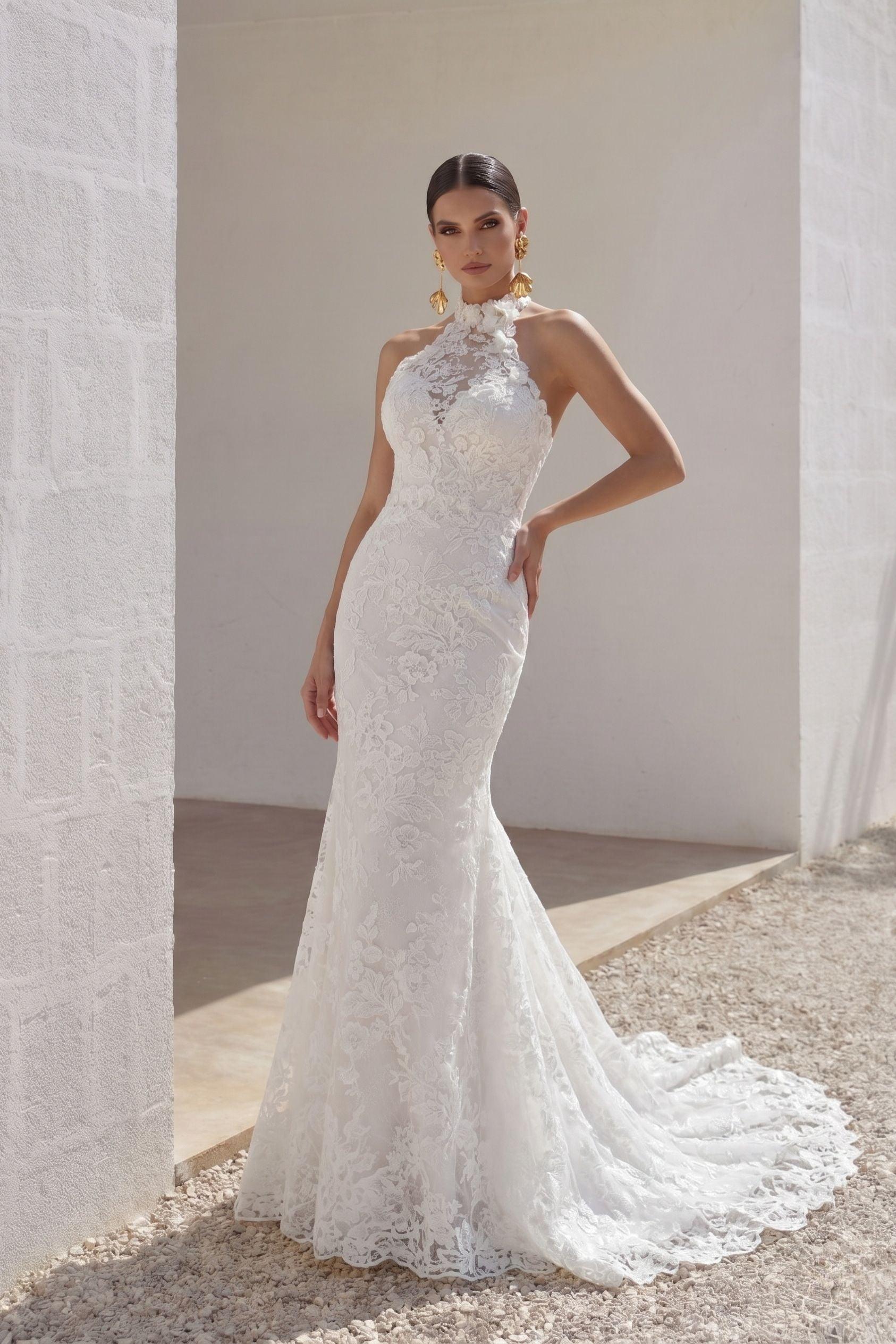 Trumpet-Mermaid Sweep-Brush Train Lace Tulle Wedding Dress CW3147