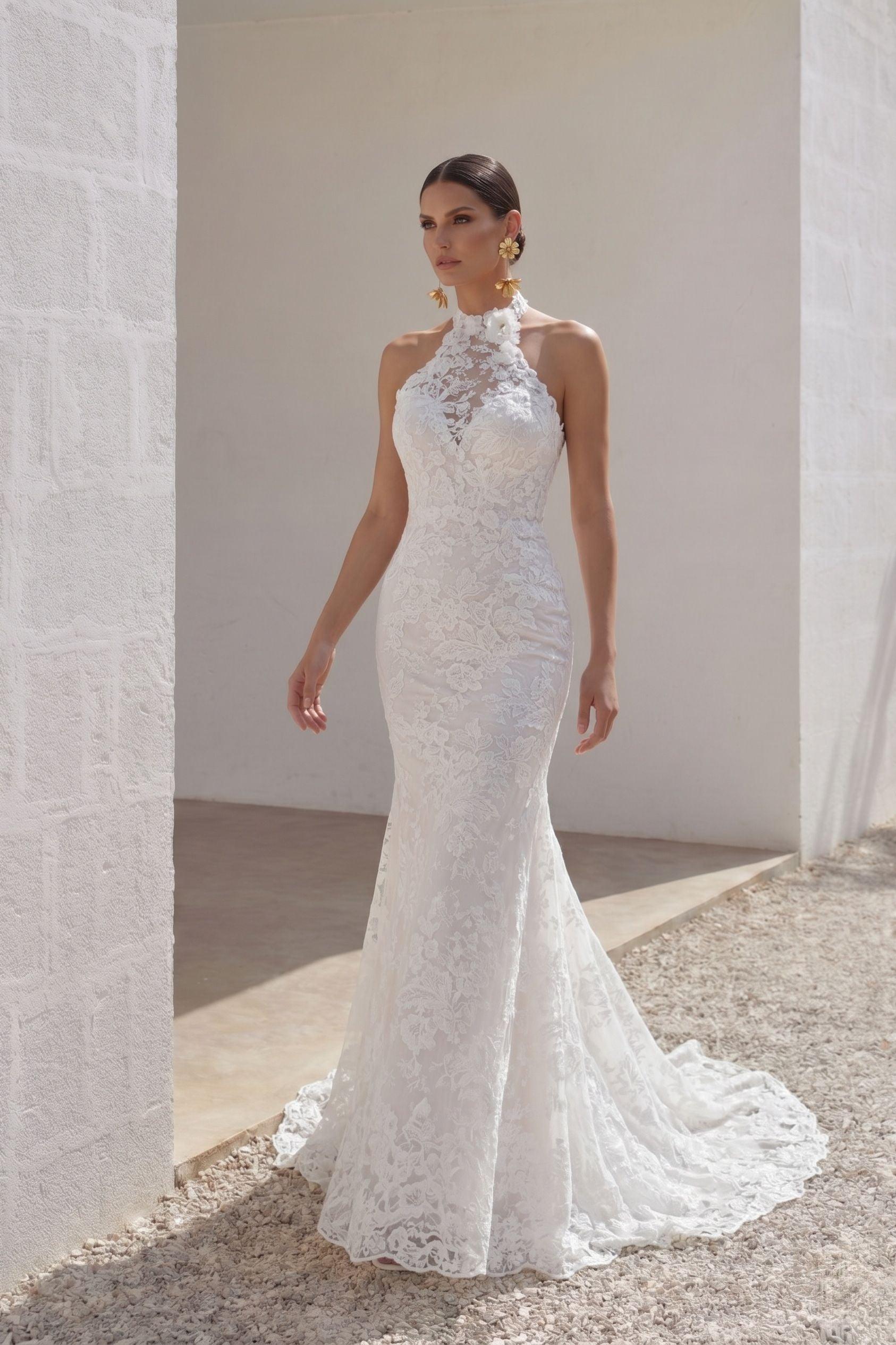 Trumpet-Mermaid Sweep-Brush Train Lace Tulle Wedding Dress CW3147