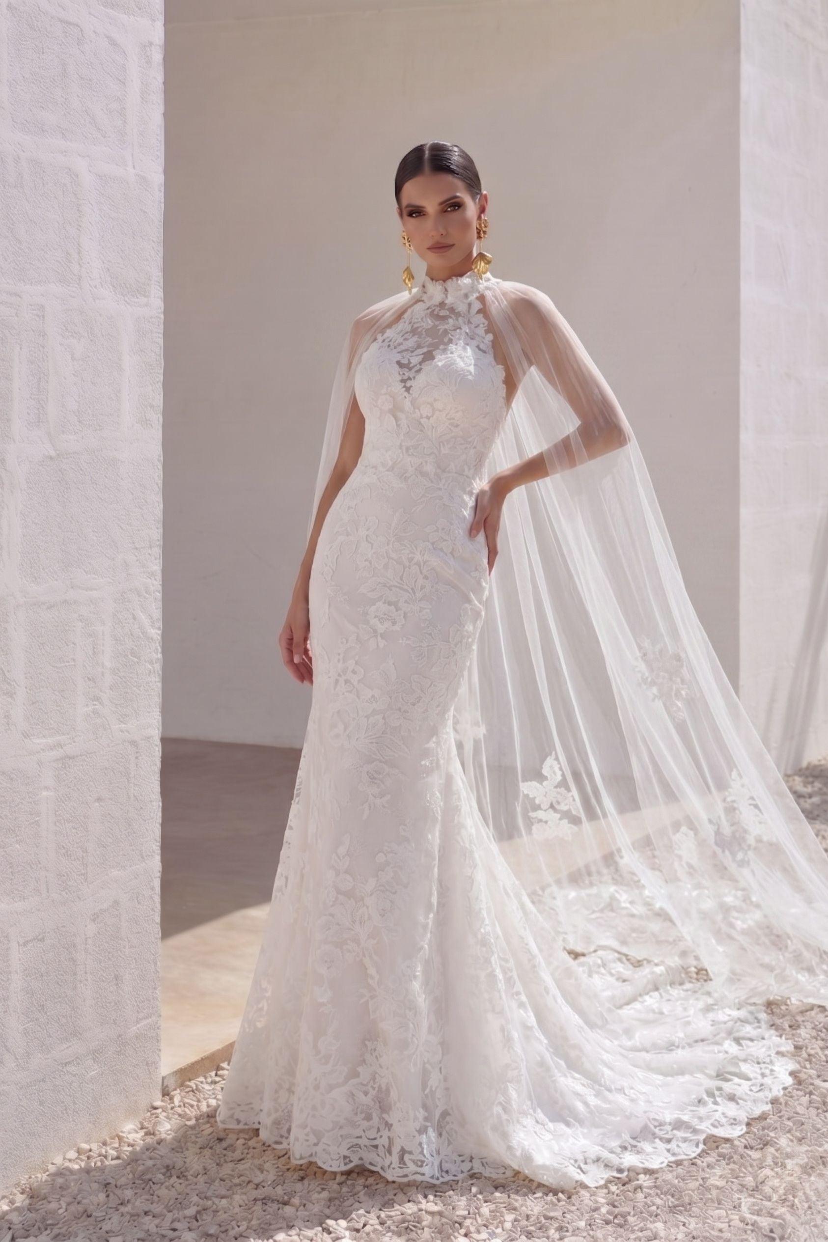 Trumpet-Mermaid Sweep-Brush Train Lace Tulle Wedding Dress CW3147