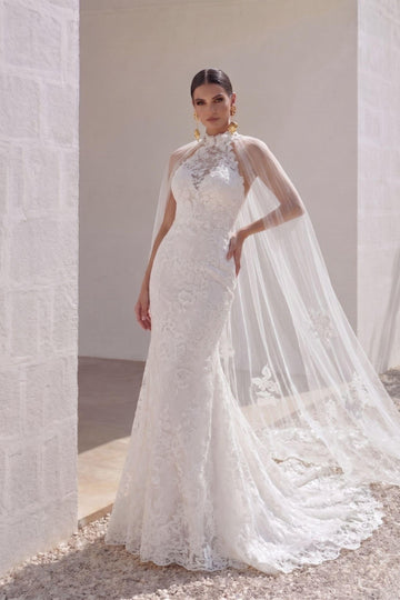 Trumpet-Mermaid Sweep-Brush Train Lace Tulle Wedding Dress CW3147