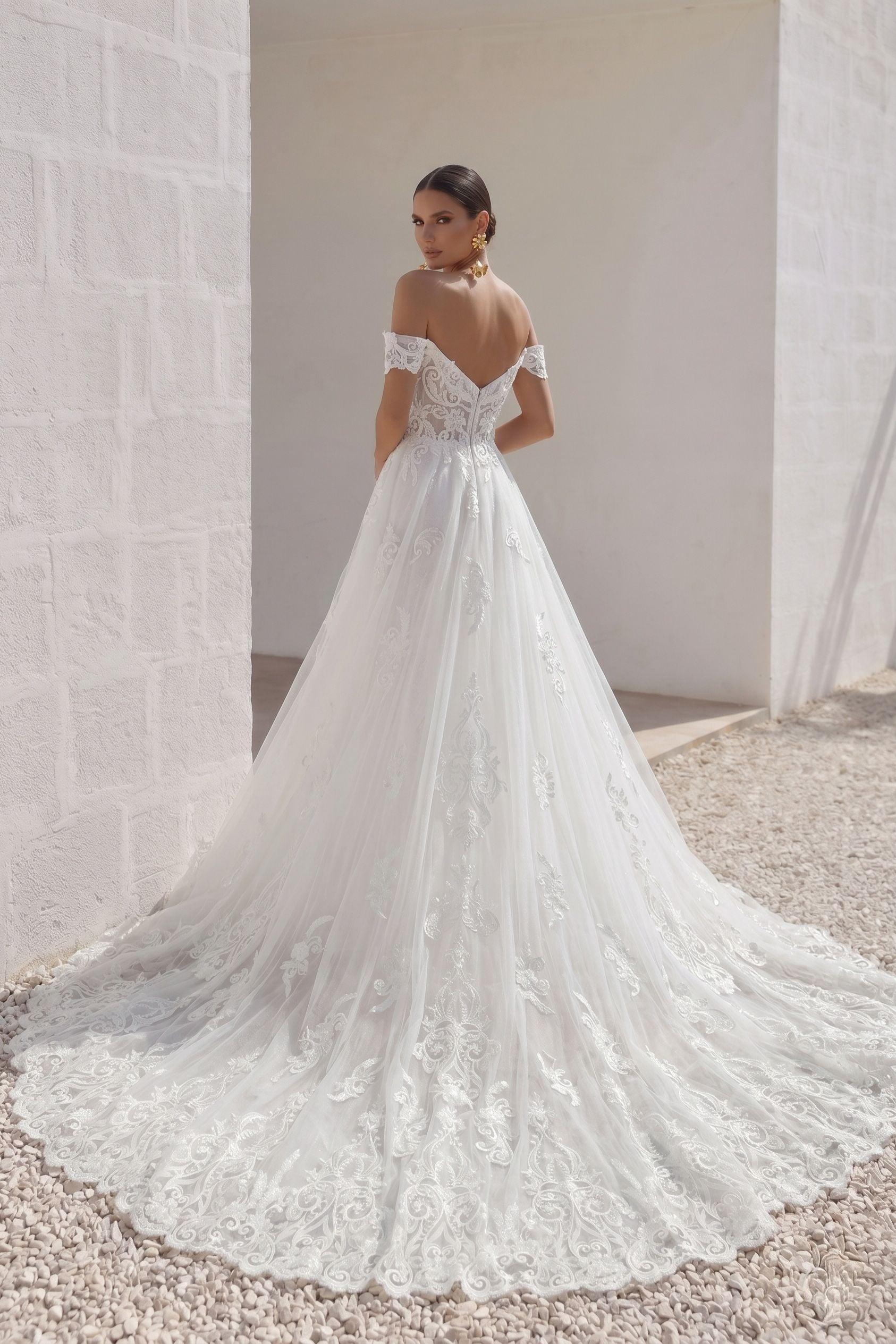 Trumpet-Mermaid Chapel Train Lace Tulle Wedding Dress CW3149